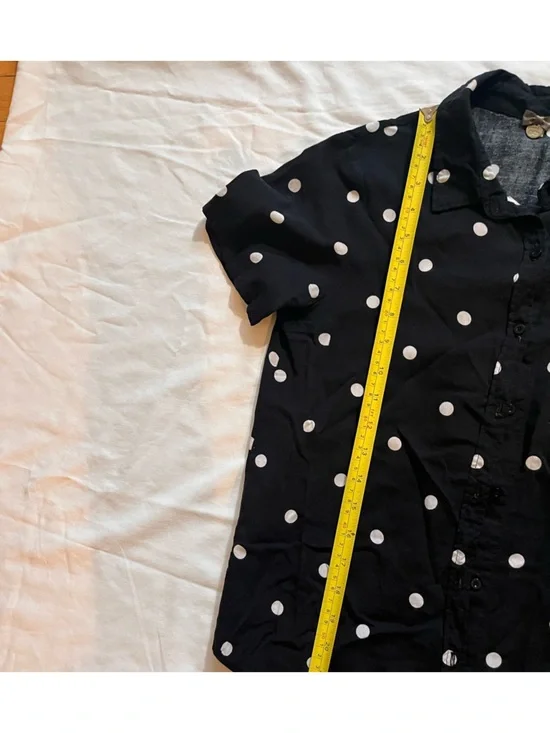 Poof! Black Short-Sleeve Button-Up Shirt with White Polka Dots - Picture 5 of 6